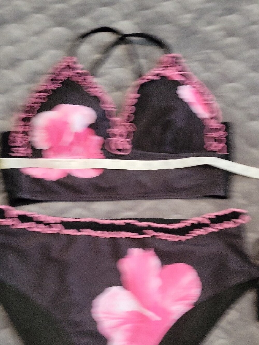 Modlily Black & Pink Floral Ruffle Bikini Set - Women Swim- L- NEVER WORN - Picture 7 of 9